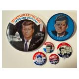 Set of Six Vintage Kennedy Campaign Pinbacks / Buttons including a Vintage Kennedy 35th President Vari-Vue Pin Back