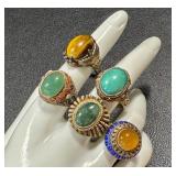 Five Vintage Chinese Export Rings - Adjustable Bands, Some Silver-Marked