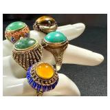 Five Vintage Chinese Export Rings - Adjustable Bands, Some Silver-Marked