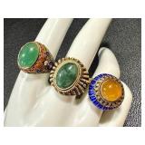 Five Vintage Chinese Export Rings - Adjustable Bands, Some Silver-Marked