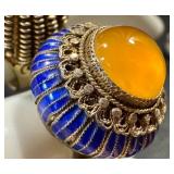 Five Vintage Chinese Export Rings - Adjustable Bands, Some Silver-Marked