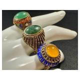 Five Vintage Chinese Export Rings - Adjustable Bands, Some Silver-Marked