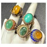 Five Vintage Chinese Export Rings - Adjustable Bands, Some Silver-Marked