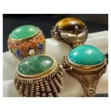 Five Vintage Chinese Export Rings - Adjustable Bands, Some Silver-Marked