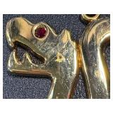 Vintage Double Snake Head Gold Tone Necklace and Pin