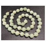 Vintage Green Chalcedony Necklace - Hand-Knotted Beads, 24 in, Sterling Silver Clasp
