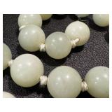 Vintage Green Chalcedony Necklace - Hand-Knotted Beads, 24 in, Sterling Silver Clasp