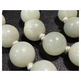 Vintage Green Chalcedony Necklace - Hand-Knotted Beads, 24 in, Sterling Silver Clasp