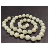 Vintage Green Chalcedony Necklace - Hand-Knotted Beads, 24 in, Sterling Silver Clasp