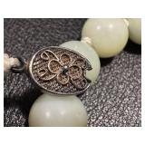 Vintage Green Chalcedony Necklace - Hand-Knotted Beads, 24 in, Sterling Silver Clasp