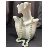 Vintage Green Chalcedony Necklace - Hand-Knotted Beads, 24 in, Sterling Silver Clasp