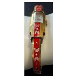 Vintage Türler Swiss Vintage Ladies Watch - Rectangular Gold-Tone Case Red Enamel Bracelet