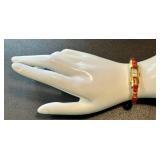 Vintage Türler Swiss Vintage Ladies Watch - Rectangular Gold-Tone Case Red Enamel Bracelet