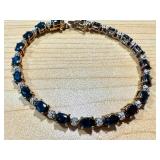 Sterling Silver Sapphire & Diamond Bracelet - 7 in