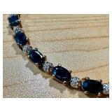 Sterling Silver Sapphire & Diamond Bracelet - 7 in