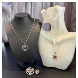 Vintage Judiaca Jewelry Items including a Sterling Star of David Necklace w/ Hand Painted Floral Resin Center