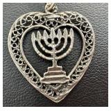 Vintage Judiaca Jewelry Items including a Sterling Star of David Necklace w/ Hand Painted Floral Resin Center