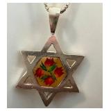 Vintage Judiaca Jewelry Items including a Sterling Star of David Necklace w/ Hand Painted Floral Resin Center