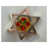 Vintage Judiaca Jewelry Items including a Sterling Star of David Necklace w/ Hand Painted Floral Resin Center