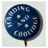 Two Vintage Harding & Coolidge Presidential Campaign Pin Backs / Buttons
