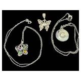 Sterling Silver Butterfly Pendant Necklaces & C Monogram Necklace