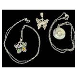 Sterling Silver Butterfly Pendant Necklaces & C Monogram Necklace