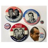 Vintage Nixon Campaign Pin Backs / Buttons - Lot of 6 (Nixon-Lodge, Nixon Now, Now More Than Ever)