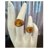 Two Vintage Gold-Tone Orphan Annie Rings