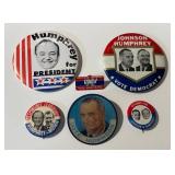 Vintage Johnson-Humphrey Campaign Pin Backs / Buttons including a Vintage Vari Vue Vote Humphrey Pin Back (Vintage 1960s)