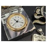 Miniature Clock - Floral Brooch - Sterling Silver Photo Album Pendant