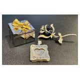 Miniature Clock - Floral Brooch - Sterling Silver Photo Album Pendant