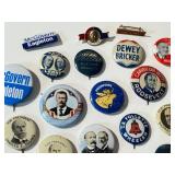 Assorted Vintage Political Pin Backs - Lapel Buttons (Dewey-Bricker, Stevenson-Kefauver, La Follette-Wheeler, Willkie)
