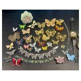 Butterfly-Themed Fashion Jewelry Collection - Vintage Assorted Brooches, Necklaces & Bracelets