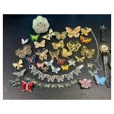 Butterfly-Themed Fashion Jewelry Collection - Vintage Assorted Brooches, Necklaces & Bracelets