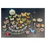 Butterfly-Themed Fashion Jewelry Collection - Vintage Assorted Brooches, Necklaces & Bracelets