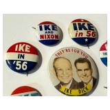 IKE Vintage Political Pin Backs - Assorted (Lot of 9) including Vintage Ike in 56 Political Pin Back / Button