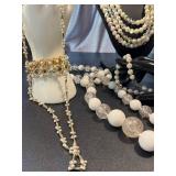 Vintage Costume Jewelry Assortment - Pearl Necklaces, Crystal Beads & Rhinestone Bracelets