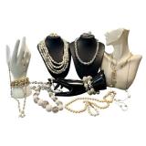 Vintage Costume Jewelry Assortment - Pearl Necklaces, Crystal Beads & Rhinestone Bracelets