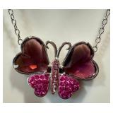 Sterling Silver Butterfly Pendant Necklace - Pink Crystals, 8-Inch Drop
