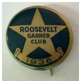 Vintage Roosevelt-Garner Club 1936 Pin-Back Button