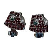 Vintage Shriner Rhinestone Clip Earrings - Red Stones