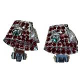 Vintage Shriner Rhinestone Clip Earrings - Red Stones