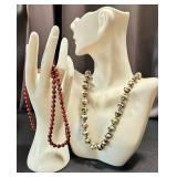 Vintage Beaded Necklaces - 24-Inch Speckled Beads, Pink & White/Gray (2-Piece Lot)