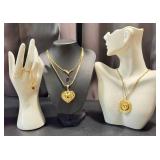 Vintage Gold Tone Fashion Jewelry Items including a Dimitri Vintage Gold-Tone Heart Pendant Necklace