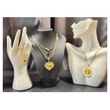 Vintage Gold Tone Fashion Jewelry Items including a Dimitri Vintage Gold-Tone Heart Pendant Necklace