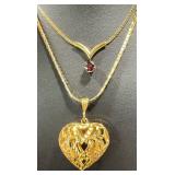 Vintage Gold Tone Fashion Jewelry Items including a Dimitri Vintage Gold-Tone Heart Pendant Necklace