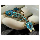 Vintage Fashion Jewelry Finds: Fish Pendant (1.75 in) on 24 in Chain + Turtle Pendant (2.5 in) - Vintage Gold-Tone Jewelry