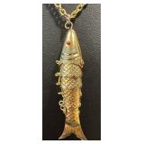 Vintage Fashion Jewelry Finds: Fish Pendant (1.75 in) on 24 in Chain + Turtle Pendant (2.5 in) - Vintage Gold-Tone Jewelry