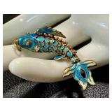 Vintage Fashion Jewelry Finds: Fish Pendant (1.75 in) on 24 in Chain + Turtle Pendant (2.5 in) - Vintage Gold-Tone Jewelry