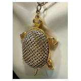 Vintage Fashion Jewelry Finds: Fish Pendant (1.75 in) on 24 in Chain + Turtle Pendant (2.5 in) - Vintage Gold-Tone Jewelry